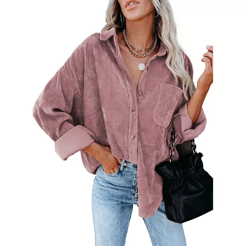 Haute Edition Women's Slouchy Oversized Corduroy Shirt Jacket 